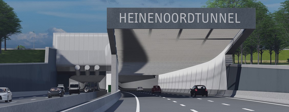 Impressie van de tunnelmond van de gerenoveerde Heinenoordtunnel